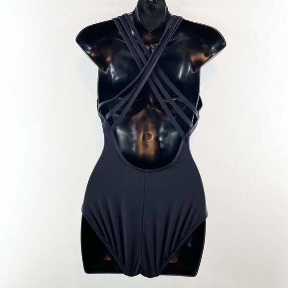 LA Blanca Plunge Front X Criss Cross Strappy Back One Piece Bathing Suit Black S - Picture 6 of 11